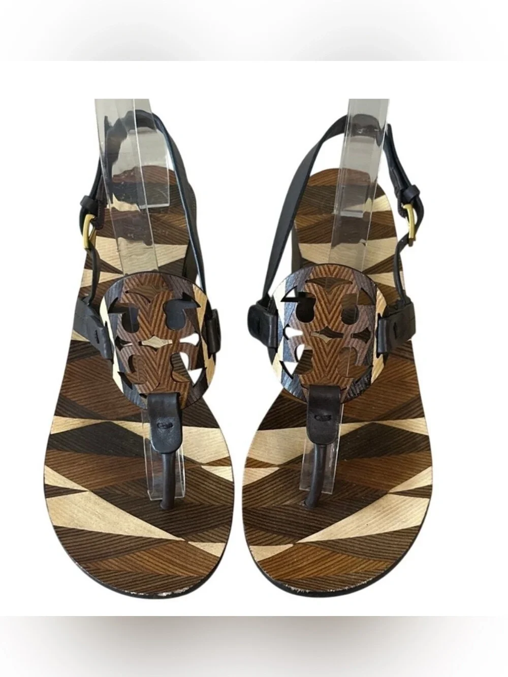 Tory Burch Miller Block Heel Sandals Geometric Print 7.5